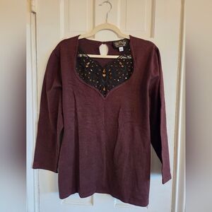 Bob Mackie Brown Top with Embellished Neckline